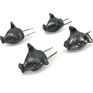 VTG set of 4 Pewter Pig Head Corn Cob Holders 1970 kitchenalia Country core